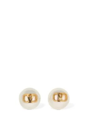 Valentino Garavani   V logo &amp; faux pearl stud earrings 