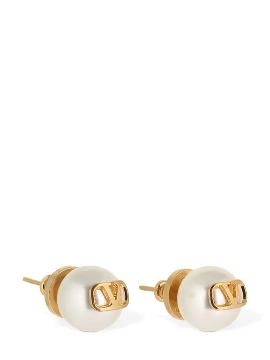 Valentino Garavani   V logo &amp; faux pearl stud earrings 