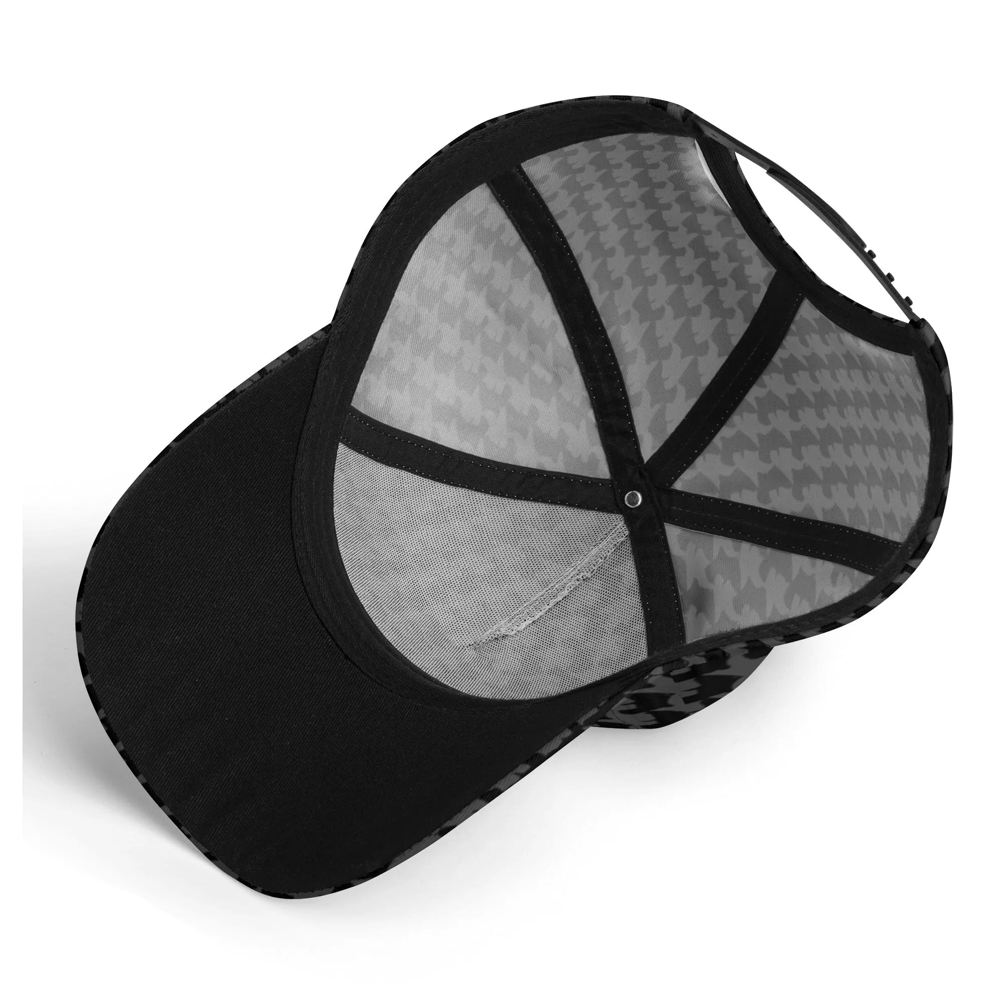 Vampire Art Dark Academia Black and Charcoal Grey Houndstooth Vintage Windowpane Baseball Cap