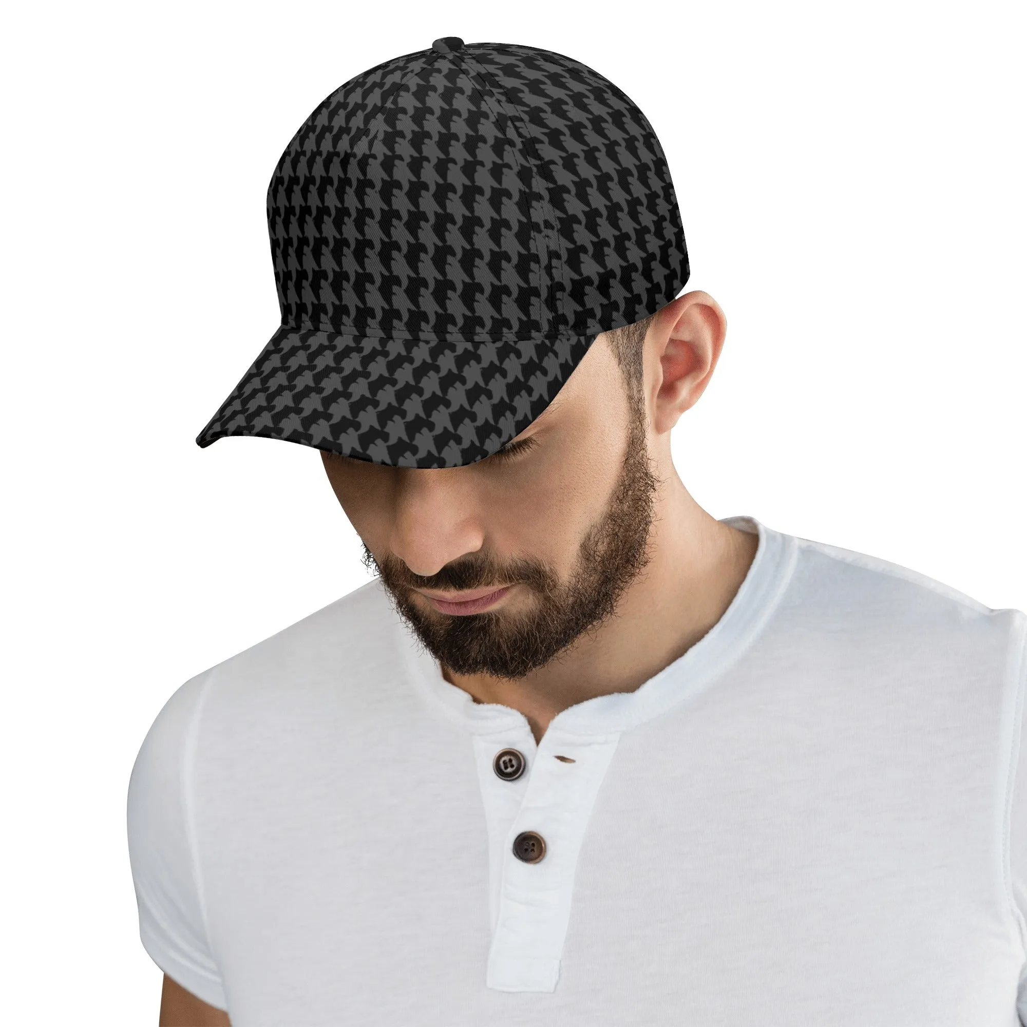 Vampire Art Dark Academia Black and Charcoal Grey Houndstooth Vintage Windowpane Baseball Cap