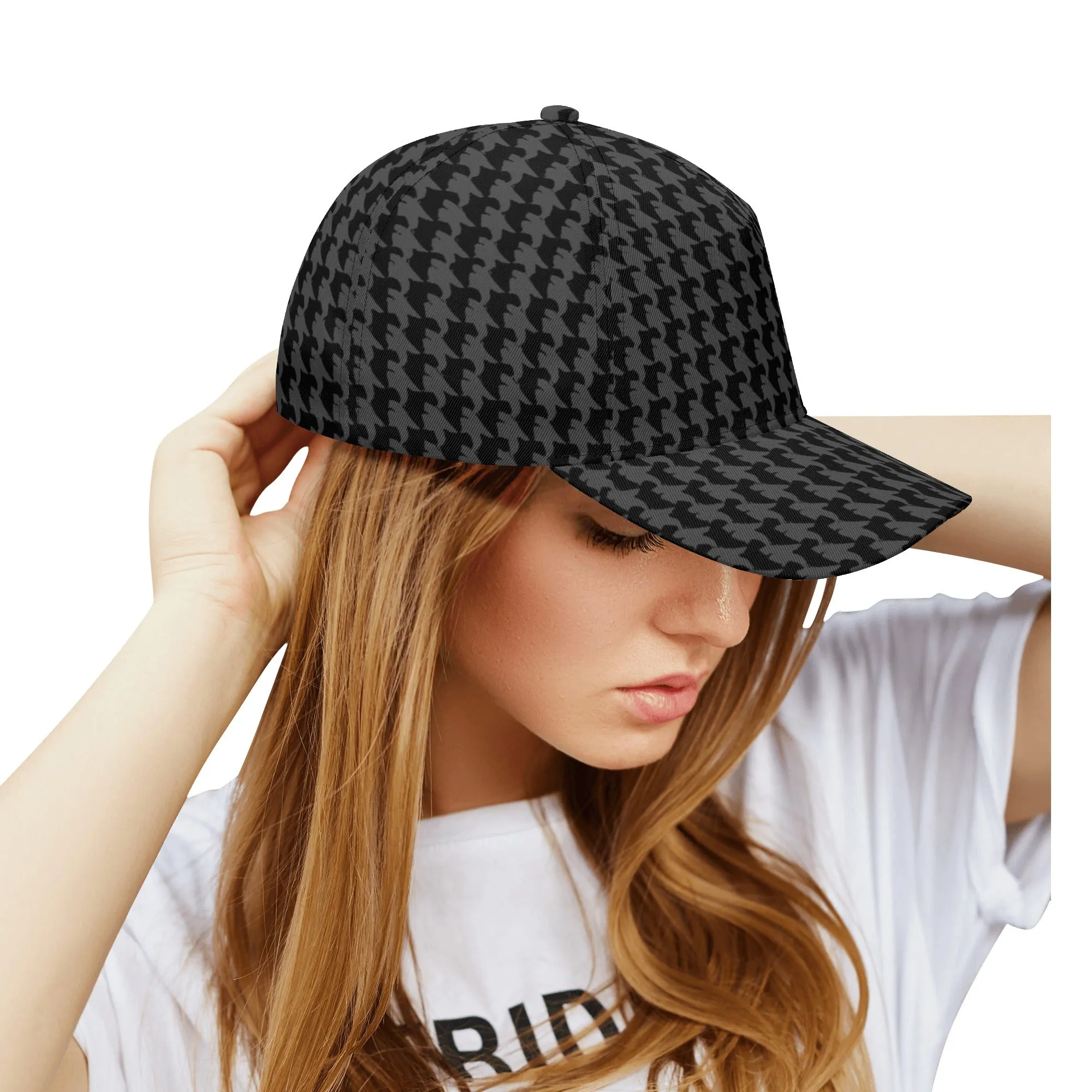 Vampire Art Dark Academia Black and Charcoal Grey Houndstooth Vintage Windowpane Baseball Cap