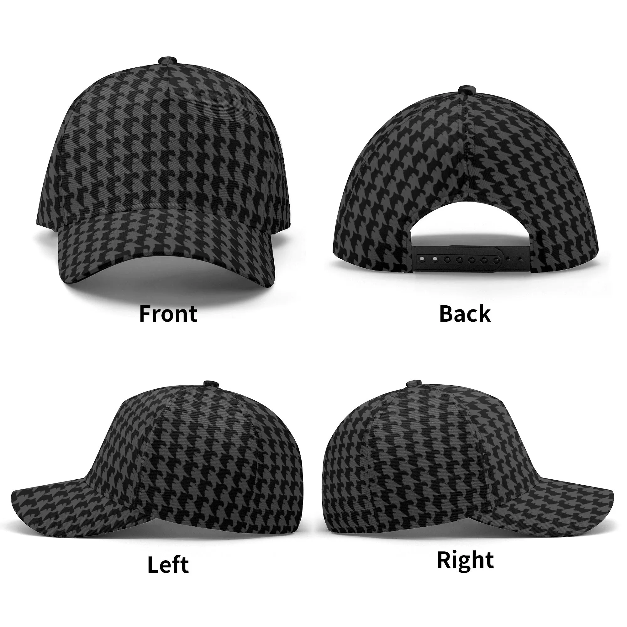 Vampire Art Dark Academia Black and Charcoal Grey Houndstooth Vintage Windowpane Baseball Cap