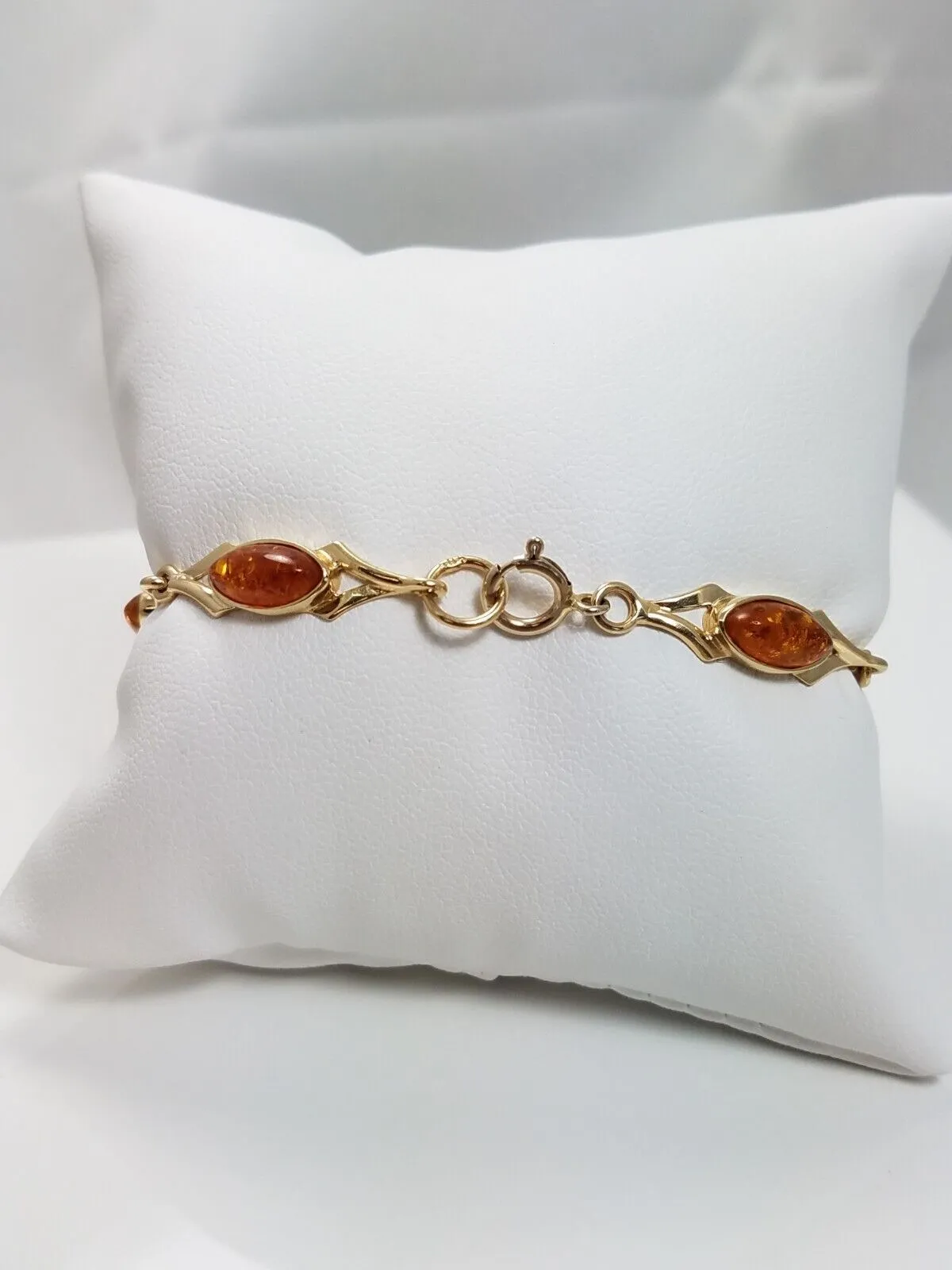 Vintage 6.5" 14k Solid Yellow Gold Amber Bracelet