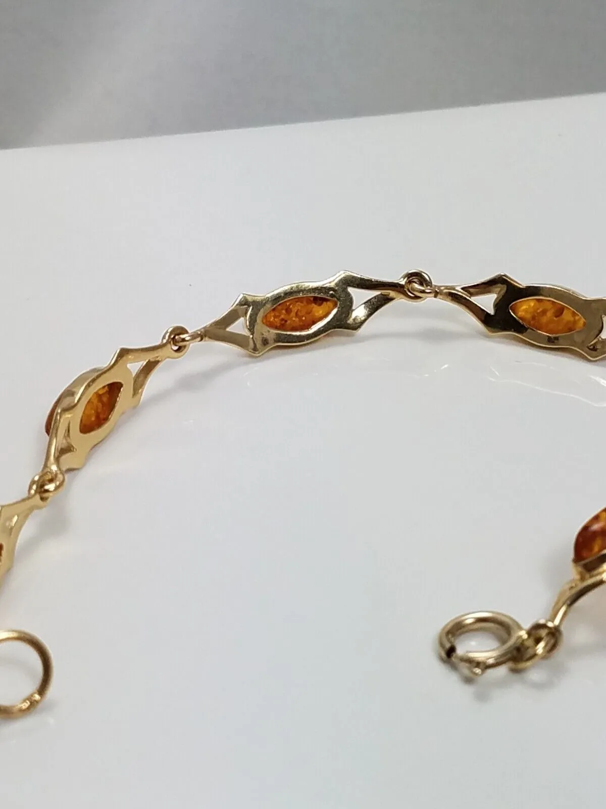 Vintage 6.5" 14k Solid Yellow Gold Amber Bracelet