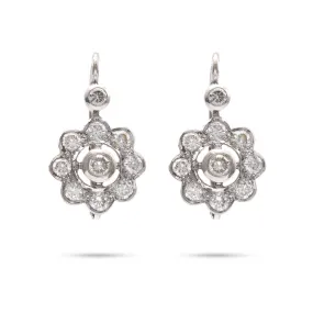 Vintage Austrian Diamond 14k White Gold Cluster Earrings