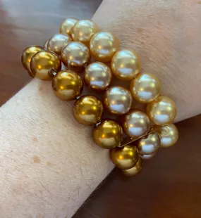 Vintage Champagne Amber Bead Gold Tone Spacers Stretch Bracelet