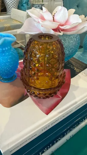 Vintage Fairy Lamp,Fenton Amber Glass, Hobnail, Marked