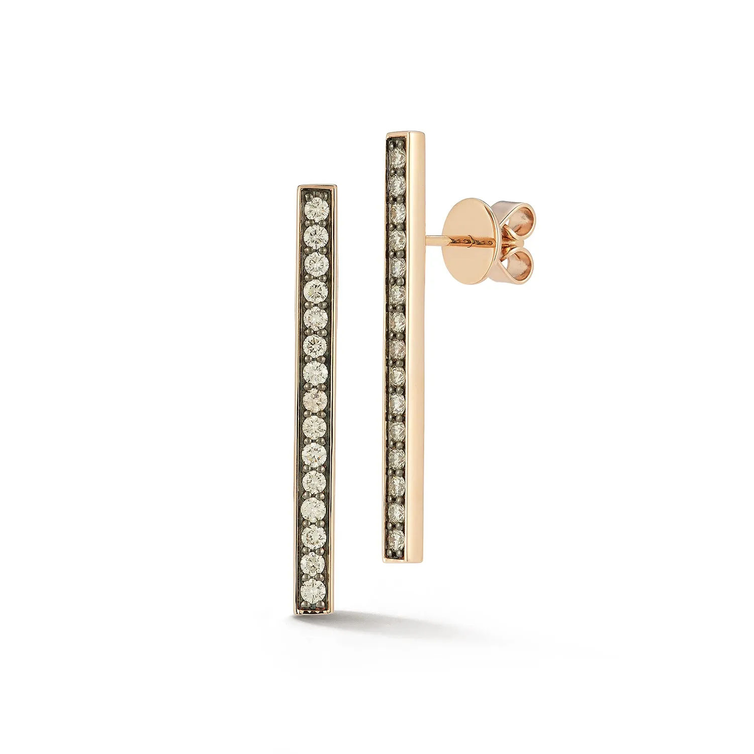 WF CLASSIC 18K AND CHAMPAGNE DIAMOND BAR EARRINGS