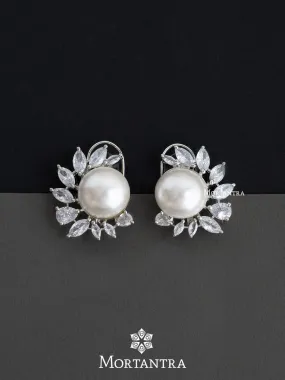 White Color Silver Plated Faux Diamond Earrings - CZEAR501