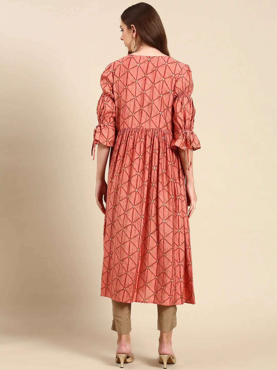 Women's Coral Geometrical Anarkali Kurta