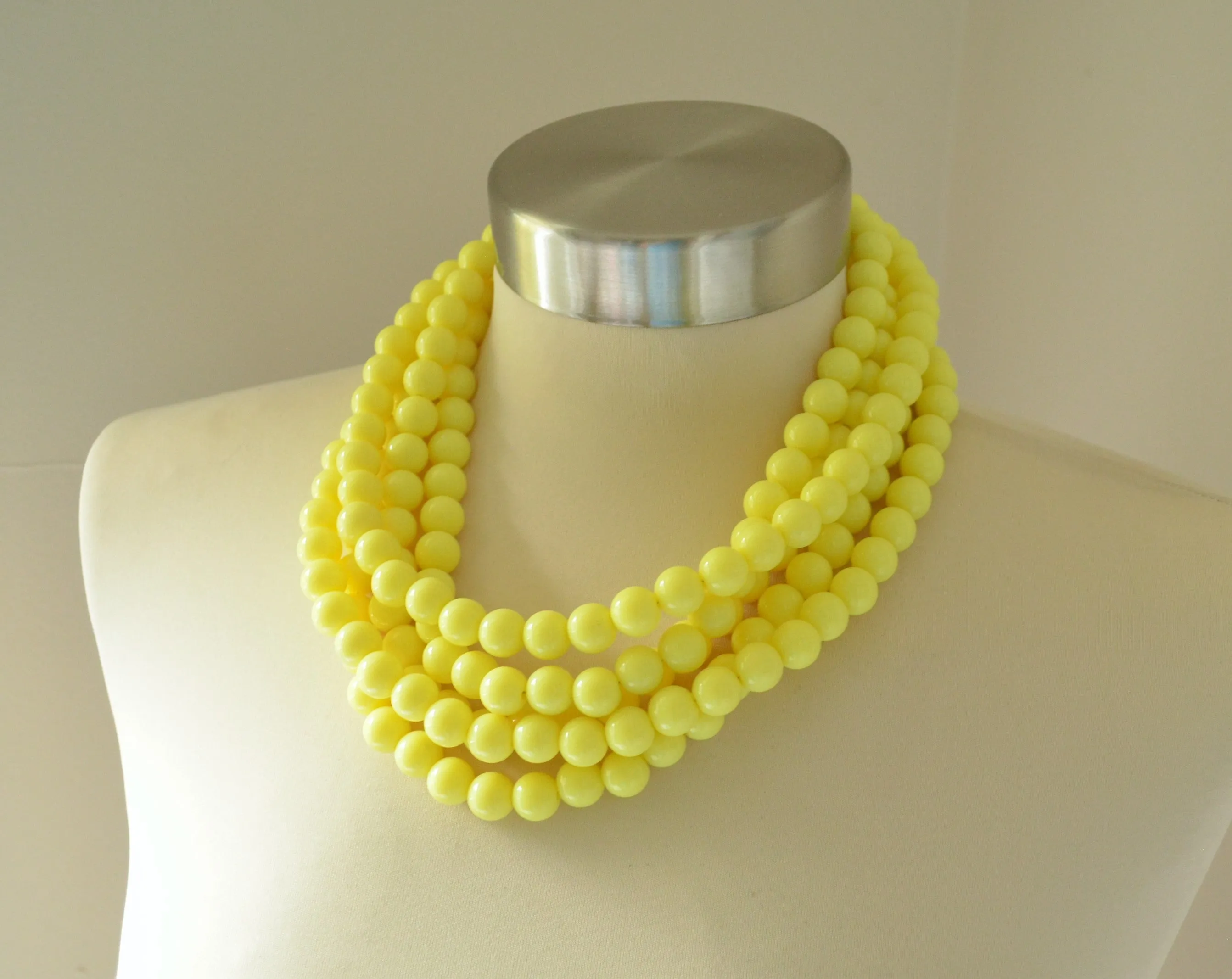 Yellow Acrylic Bead Chunky Multi Strand Statement Necklace - Alana