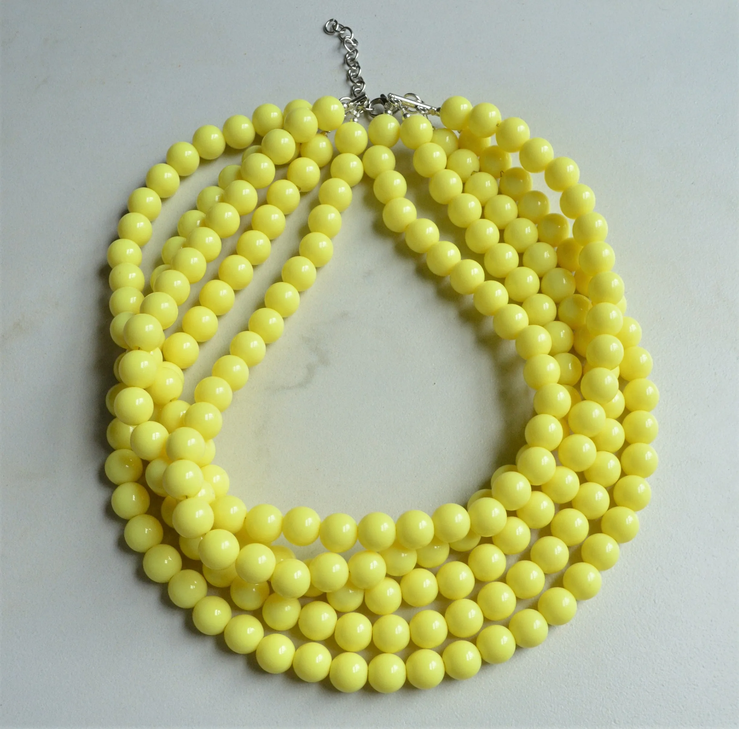 Yellow Acrylic Bead Chunky Multi Strand Statement Necklace - Alana