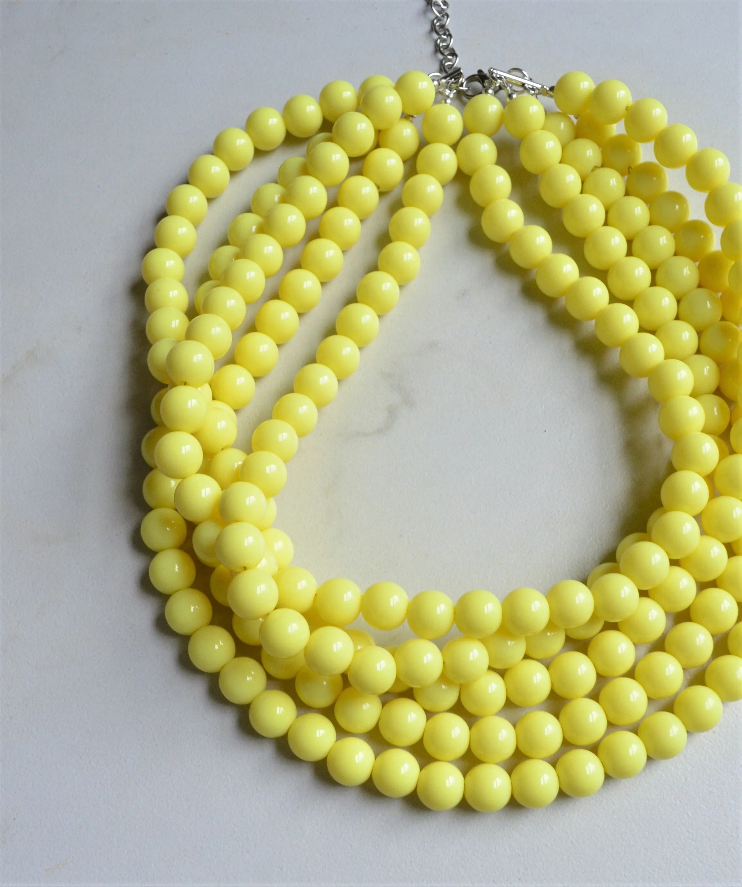 Yellow Acrylic Bead Chunky Multi Strand Statement Necklace - Alana