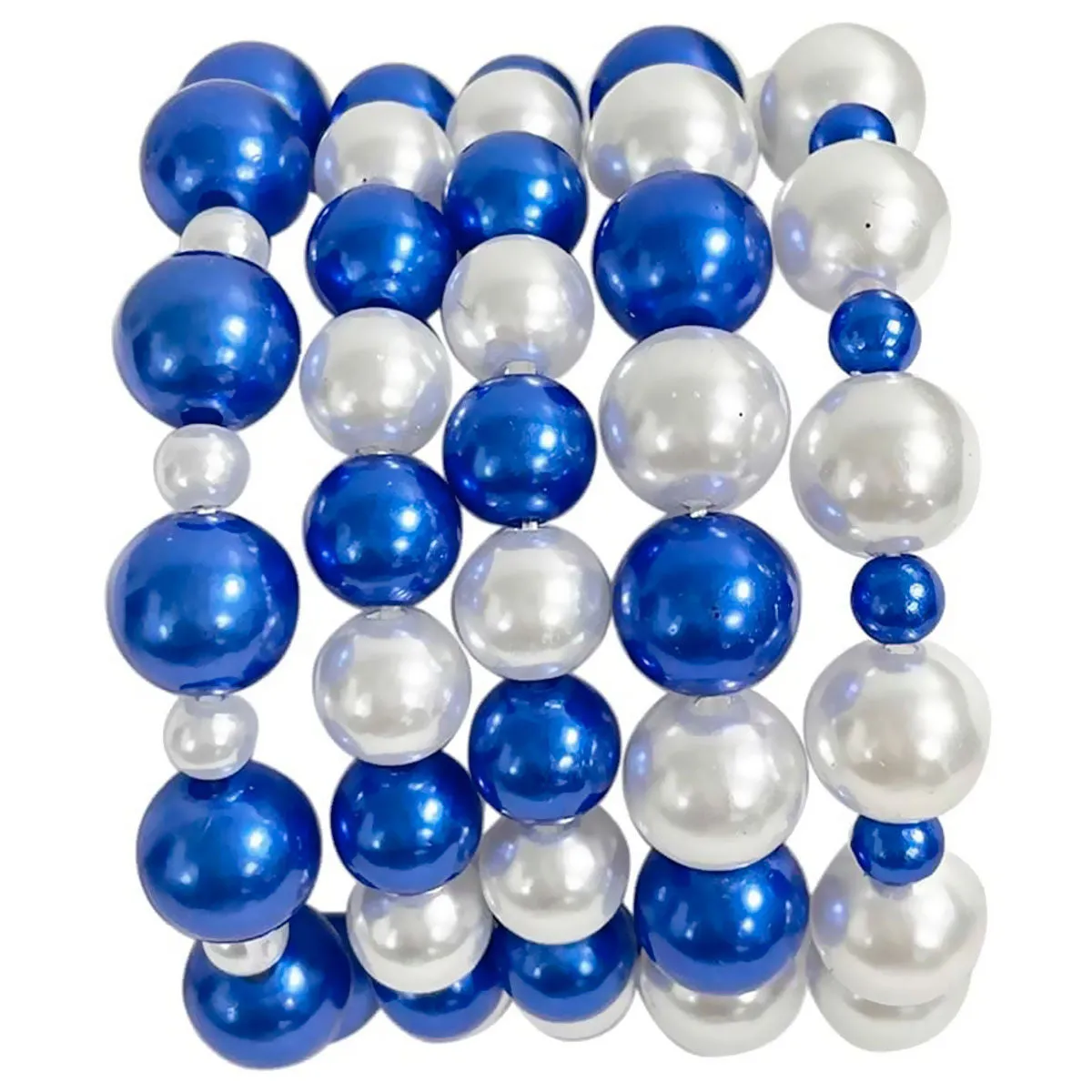 Zeta Phi Beta - Azure Elegance: Blue and White Pearl Bracelet Set