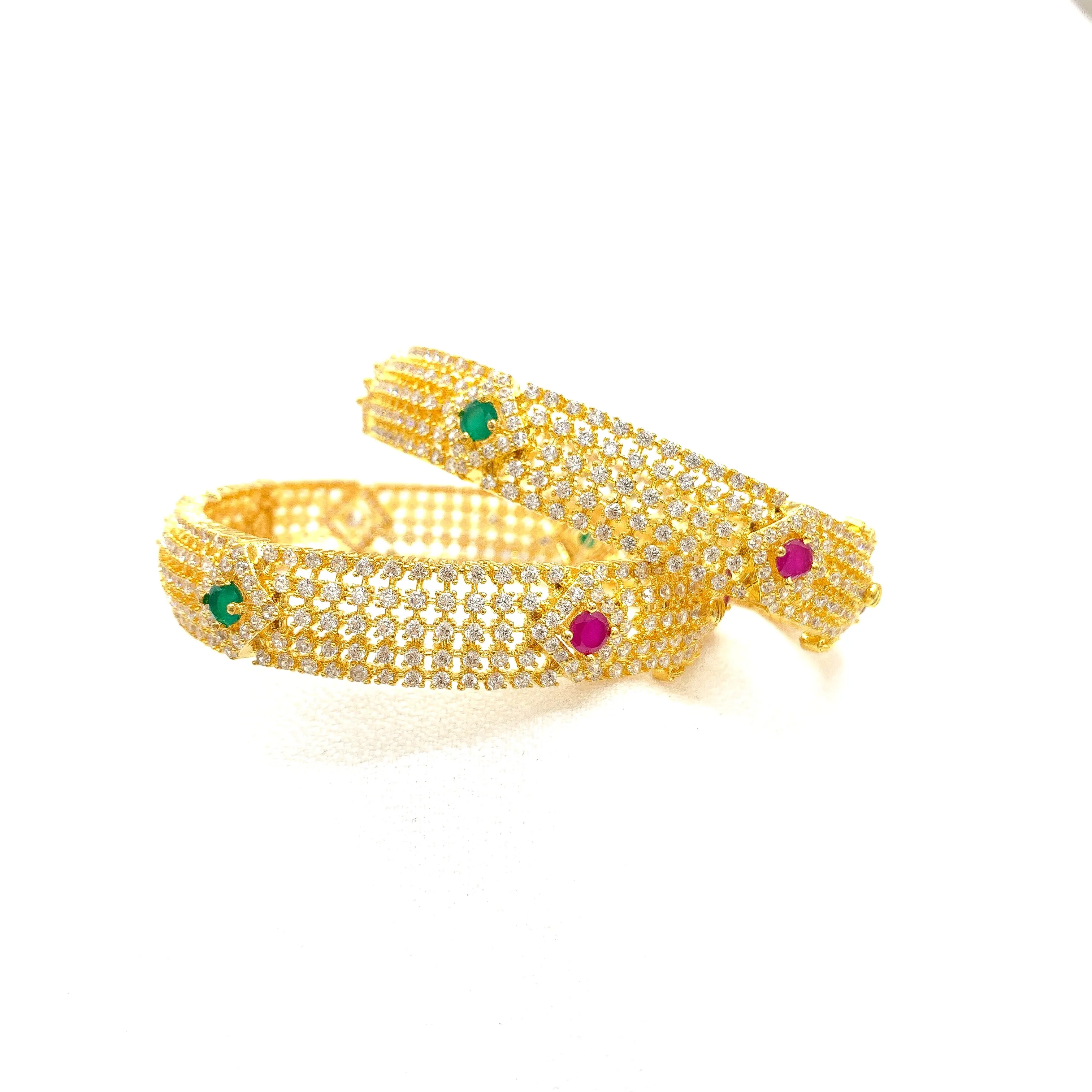 Zircon (CZ) AD Whites, Red, and Green stone Bangle